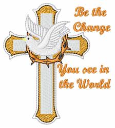 Be The Change - 4x4 bird detailed machine embroidery design for reusable tote bags