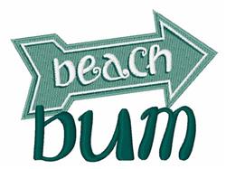 Colorful arrow pointing right with 'beach' in whimsical font and bold 'bum', vibrant teal and white, summer theme.