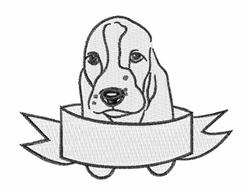 Beagle head with droopy ears and expressive face in a clean outline design, featuring a blank customizable banner.