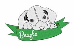 Cartoonish Beagle puppy resting on a green ribbon with 'Beagle' in white text, vibrant and playful design.