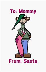 Whimsical bear in festive outfit and green hat, holding a gift with cheerful pink holiday text for Christmas.