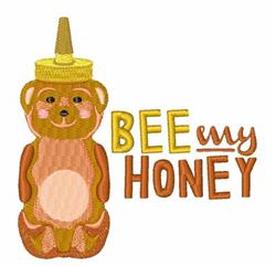 Bear-shaped honey bottle with a bright yellow cap and 'Bee my Honey' text in yellow and brown. Playful design.