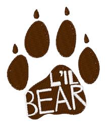 Bear paw print in rich brown with white text 'L'il BEAR', playful and whimsical design.