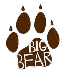 Playful brown bear paw print with five distinct toes and bold white 'BIG BEAR' text, perfect for casual items.