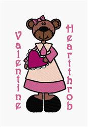 Adorable bear in a pink dress holding a heart, perfect for Valentine's Day. Playful cartoon style for children's items.
