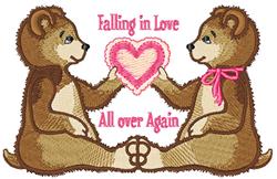 Whimsical bears holding a pink heart, featuring cheerful expressions and playful text for Valentine's Day.