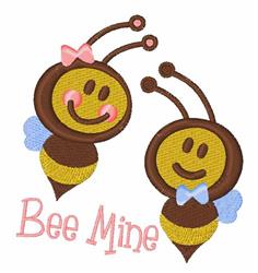 Cheerful bees with pink bows and blue accents, perfect for Valentine's Day, in playful applique style.