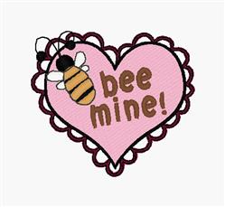 Playful heart with bee, scalloped edge, and 'bee mine!' text, perfect for Valentine's Day.