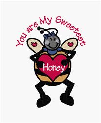Cheerful bee with a heart-shaped body and bow, featuring 'You are My Sweetest Honey' text for Valentine's Day.