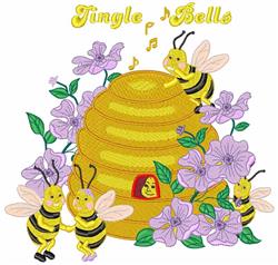 Playful yellow beehive with happy bumblebees and purple flowers, celebrating spring's vibrant cheerfulness.