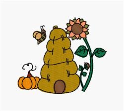 Beehive with Pumpkin - 4x4 pumpkin beginner-friendly embroidery design for outdoor garden flags