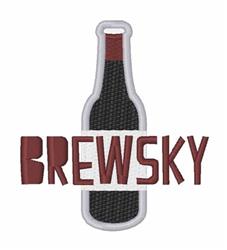 Bold beer bottle with a black design, maroon top, and vibrant red 'BREWSKY' text, perfect for celebrations.