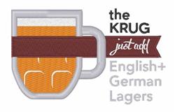 Playful beer mug filled with golden liquid and fluffy foam, featuring 'just add' text, perfect for festive kitchen towels.