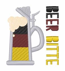 Playful beer mug with frothy foam, German flag colors, and 'BEER BITTE' text, perfect for festive occasions.