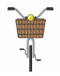 Charming bicycle with a wicker basket, sleek handlebars, and a vibrant yellow bell, perfect for colorful casual embroidery.