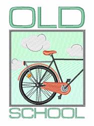 Vintage bicycle with orange details against a blue sky and fluffy clouds, featuring playful 'OLD SCHOOL' text.
