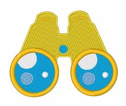 Cartoon binoculars with large blue lenses in bright yellow, perfect for playful children's accessories.