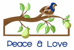 A bird with a blue head sits on a brown branch with green leaves and yellow pears, perfect for spring decor.