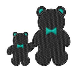 Cute black bear duo with teal bow ties, featuring playful, minimalistic design and simple outlines.