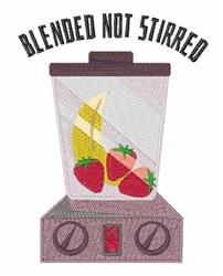 Playful blender filled with vibrant strawberries and banana, featuring bright text 'BLENDED NOT STIRRED'.
