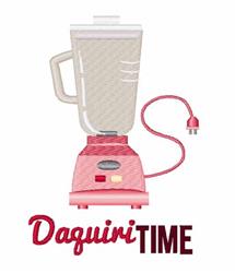 Playful blender in pink with light body and cord, featuring bold 'Daquiri TIME' text, joyful summer vibes.