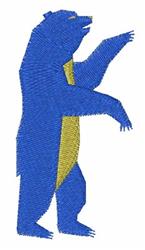 Whimsical blue bear with a cheerful yellow belly stands playfully, perfect for colorful children's apparel.