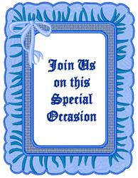 Text with a cheerful blue decorative border and a bow, perfect for special occasions, in a playful style.