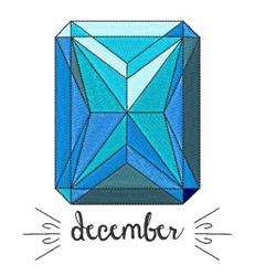Vibrant blue gemstone in various shades with embroidered 'december' in playful script, modern seasonal decor.