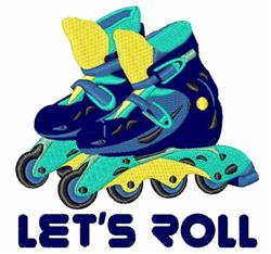 Bold blue roller skates with vibrant yellow accents and 'LET'S ROLL' text, perfect for casual wear.