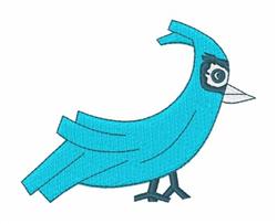 Playful bluebird with a prominent tuft and black accents, featuring simple cartoonish style.