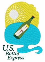 Colorful bottle in front of a vibrant sun and wave, perfect for summer fun and casual beach styles.