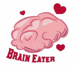 Playful stylized pink brain with soft curves, surrounded by vibrant red hearts, featuring bold 'BRAIN EATER' text.