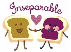Playful embroidery of bread slices with peanut butter and jelly, smiling and holding hands for Valentine's Day.