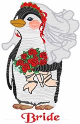 Bride - 6x10 penguin detailed machine embroidery design perfect for Wedding Banners