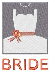 Modern wedding dress in white with a satin ribbon and pearl necklace on a gray background, perfect for bridal embroidery.