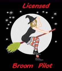 detailed halloween witch machine embroidery pattern - Broom Pilot for kitchen aprons