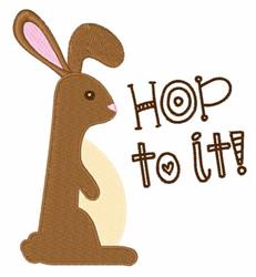 Playful brown bunny with lighter belly accents and cheerful 'HOP to it!' text. Perfect for Easter.