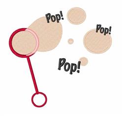 Playful bubble wand in vivid red, surrounded by large beige bubbles and black 'Pop!' text. Cheerful design for kids.