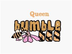 Bumblebee and pink flower with vibrant colors, featuring playful text 'Queen bumble bee' and honeycomb details.