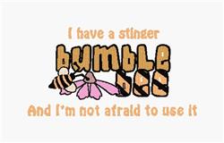 Playful bumblebee next to a pink flower, featuring bold text, perfect for springtime embroidery.