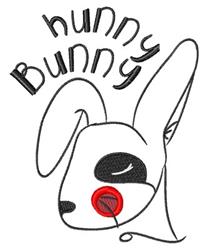 Whimsical bunny face with a playful expression and red cheek, featuring 'hunny Bunny' text above for Easter.