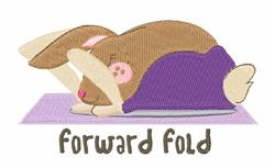 Cartoon bunny on a purple yoga mat doing a forward fold pose, cheerful and playful design.