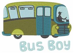 Cartoonish green bus with a light blue door and cheerful driver, featuring text 'Bus Boy' beneath.
