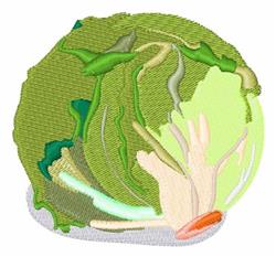 Applique cabbage with vibrant green leaves, creamy white core, and hints of orange at the base.