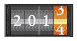 Calendar display for 2014 featuring bold white numbers on a gray background, modern minimalistic style with color blocks.