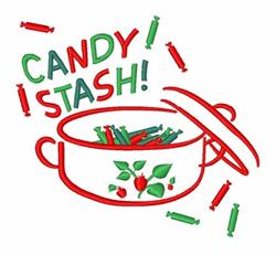 Playful holiday-themed candy pot with vibrant red color, overflowing with green and red candy sticks, and decorated with stra