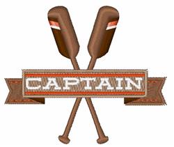 Modern crossed oars with intricate brown detailing above a bold 'CAPTAIN' banner, perfect for nautical themes.
