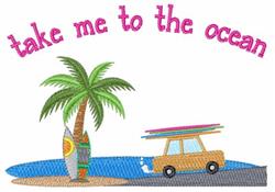 Playful car with surfboards by the ocean under a palm tree, featuring vibrant colors for a beach vacation theme.