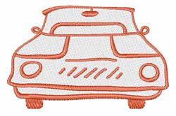 Minimalist car design with an orange outline and white fill, showcasing clean lines. Ideal for machine embroidery on tote bag