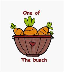 Applique basket filled with bright orange carrots and green leaves, featuring a heart detail, perfect for spring decor.
